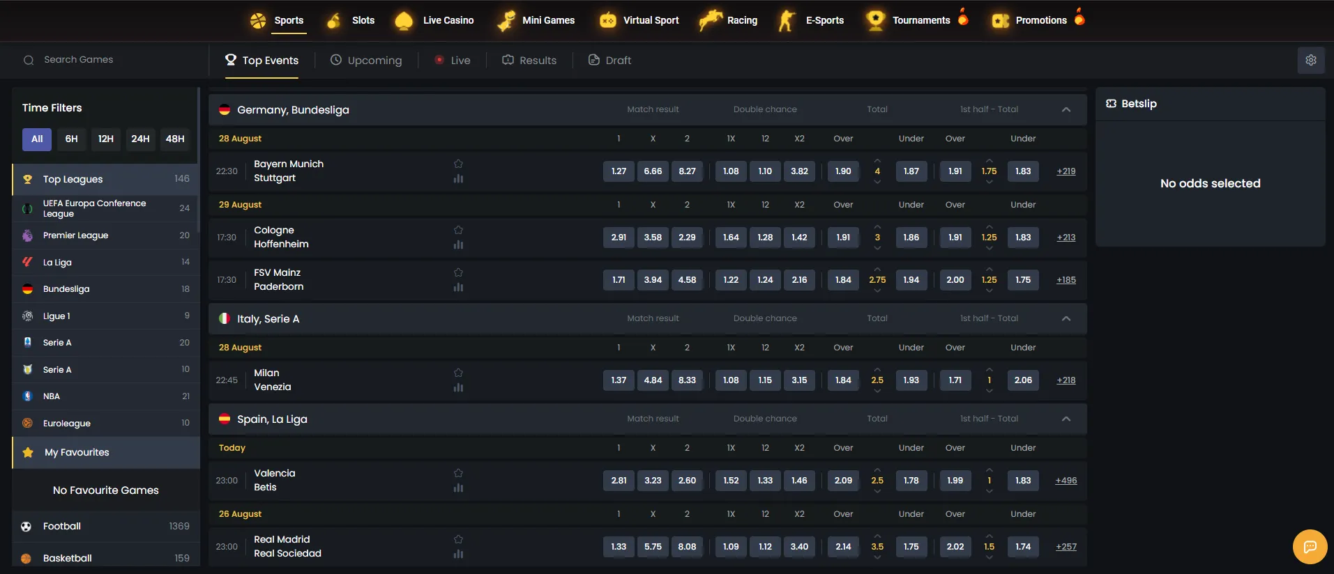 Pre-match and in-play at Donbet